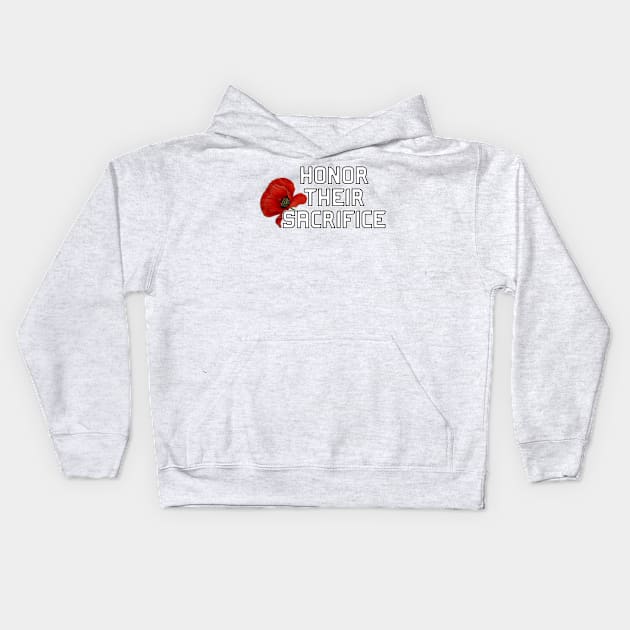 Honor Their Sacrifice Memorial with Red Poppy Flower Back Version (MD23Mrl006b) Kids Hoodie by Maikell Designs